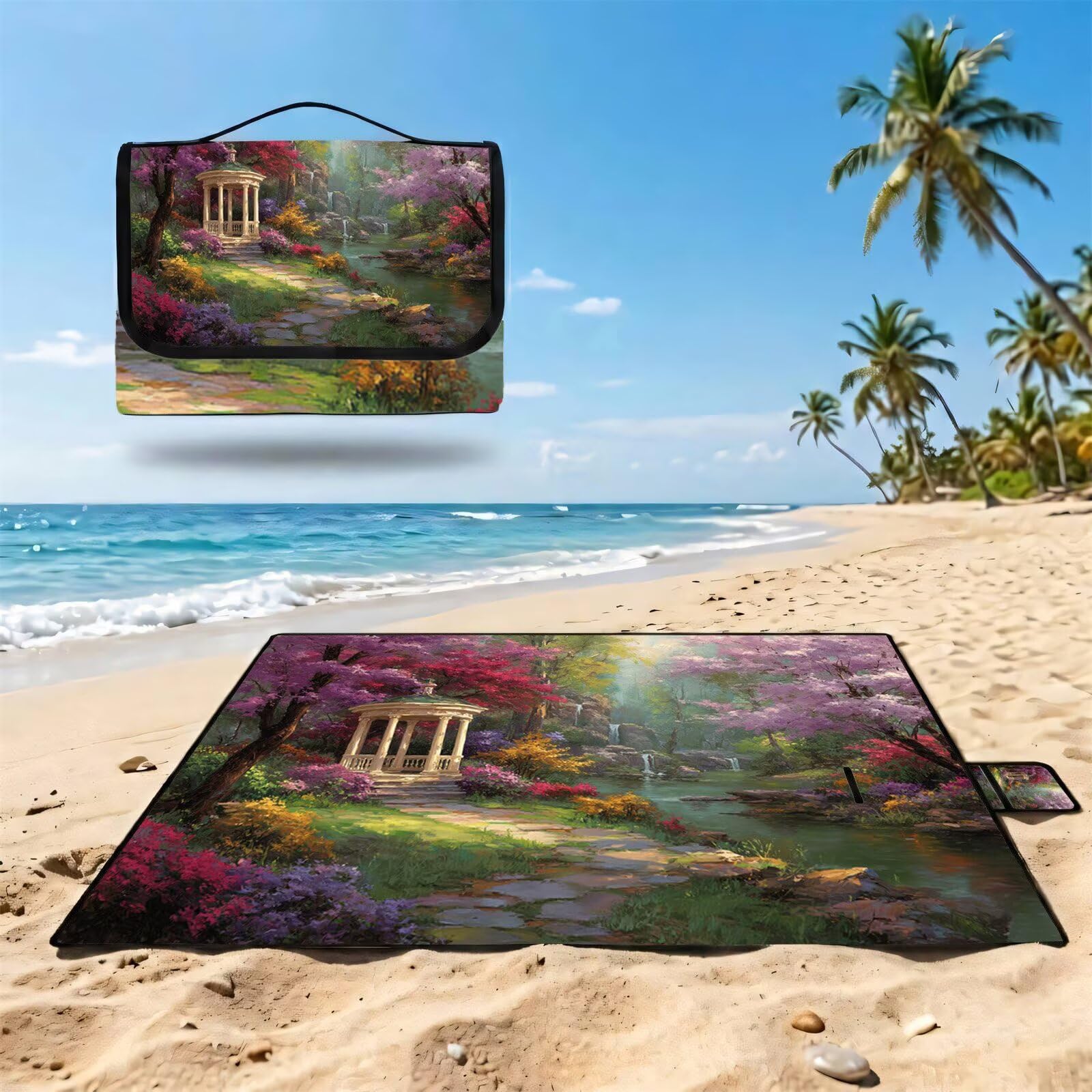 Grande Coperta de Picnic 200x300 cm, Paesaggio Manta Picnic Impermeable Anti-Sabbia Manta de Playa Pieghevole, Outdoor Picnic Blanket per Spiaggia, Camping, Giardino, Trekking - giardino UZ-935