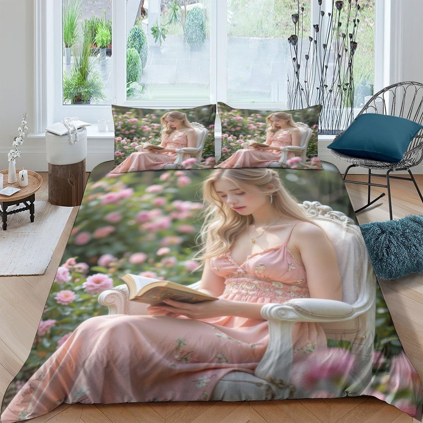 Ctjqhvkz Style-8 3D Printed Romantic Garden Fitted Sheet Microfiber Soft Artistic Floral Bed Cover For Bedroom Decor Protection Single（135X200cm）