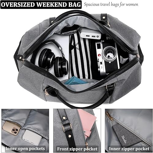 Miniatura 5 de Bolsas de fin de semana para mujer, bolsa de viaje de gran tamaño para mujer, bolsa de lona de transporte con compartimento para zapatos