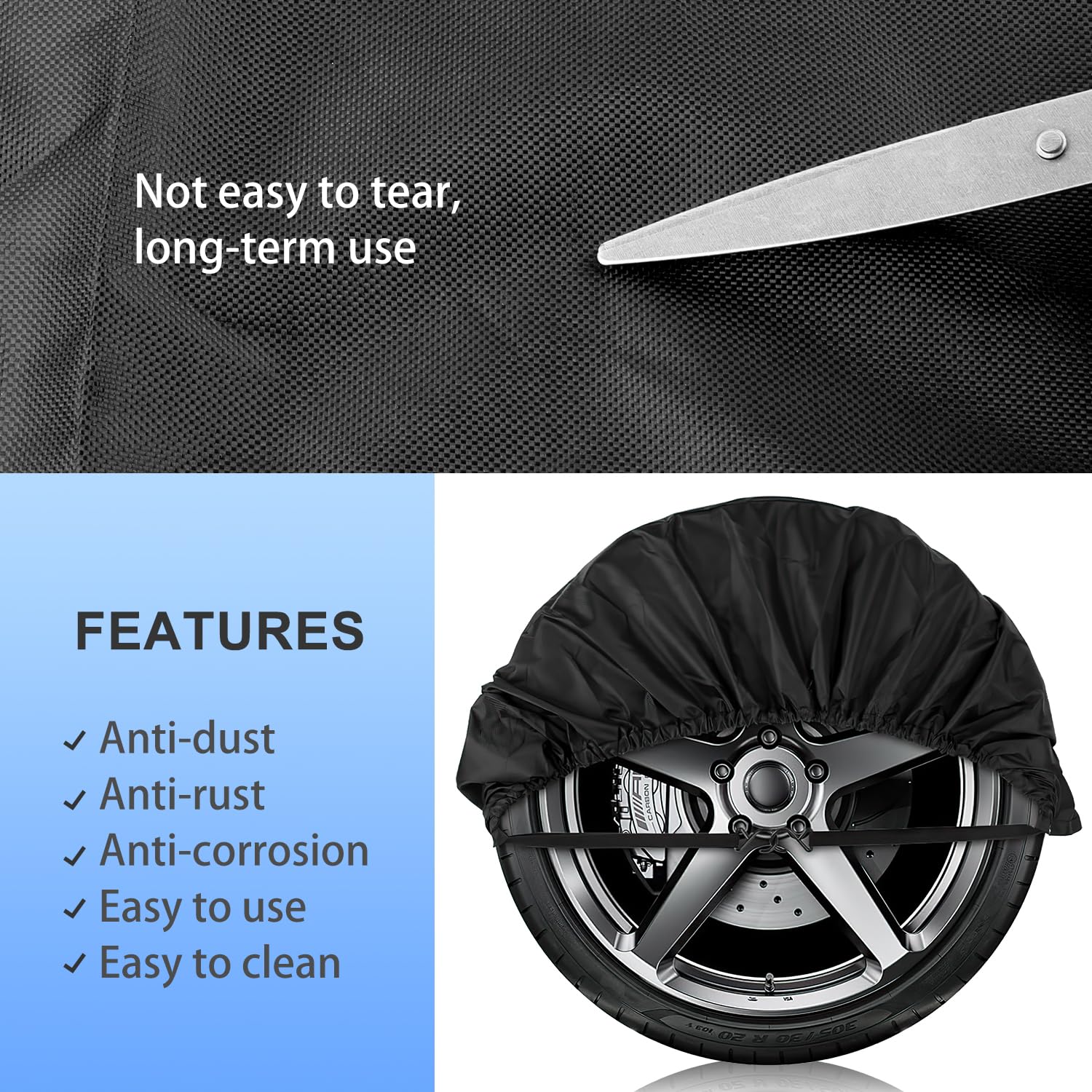 Housses De Pneus de Roue de Caravane pour Camping-Car Remorque Lot de 4 Imperméables Anti-UV pour Pneus de 27 à 29 Pouces de Diamètre 72,5 x 72,5 cm (Noir-4PCS)