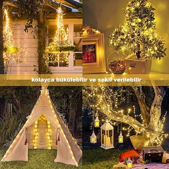 Güneş Enerjili LED Işık Zinciri – 20 Metre, 200 LED, IP64 Su Geçirmez, 8 Modlu, Sıcak Beyaz Işık, Bahçe, Ağaç, Teras, Düğün, Parti ve Noel Dekoru için [Enerji Sınıfı A]