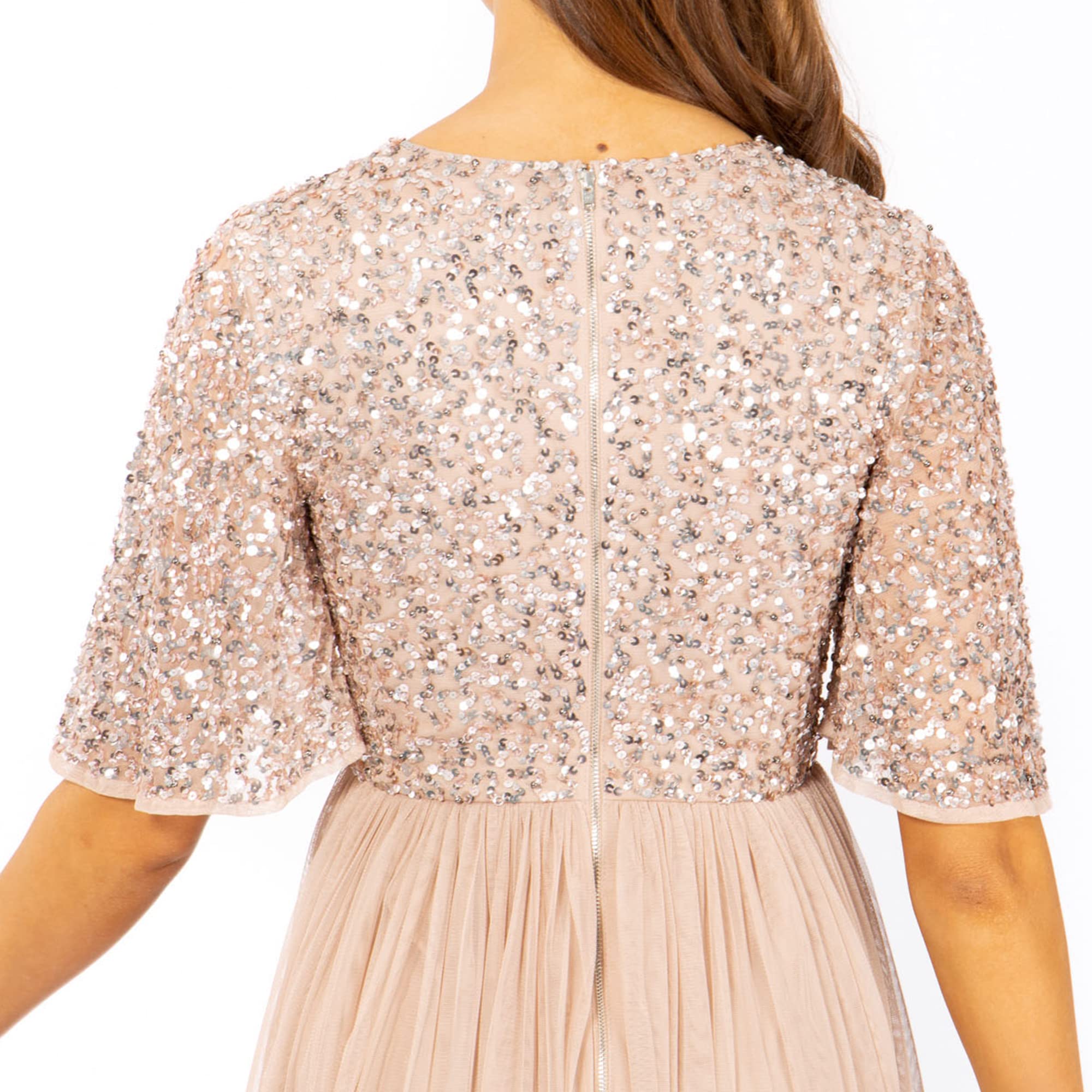 Maya Deluxe Damen Midi Abendkleid Cocktailkleid Abschlussball V-Ausschnitt Kurze Ärmel Tüllkleid Elegant für Hochzeit