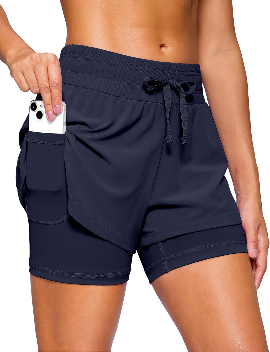 Soothfeel Women's 2 in 1 Running Shorts 5" Athletic Shorts High Waisted Workout Gym Tennis Exercise Shorts with Liner Pocket
