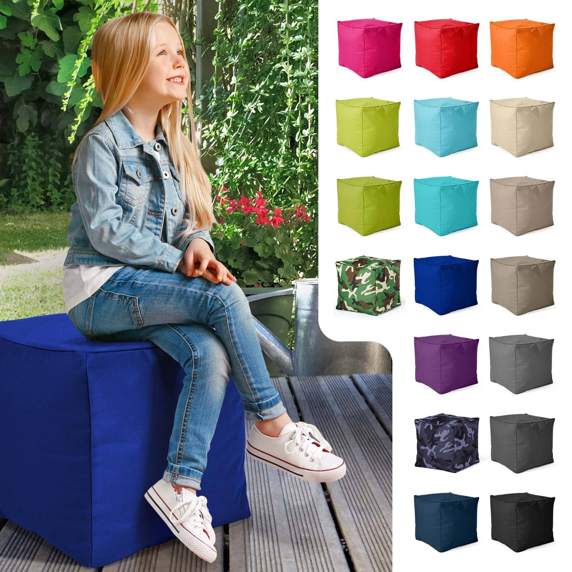 Green Bean Pouf-Tabouret 40x40x40cm Remplissage Perles EPS Coussin Pieds Chaise Sol Enfants Adultes Repose-Pieds Siège Tabouret Bleu