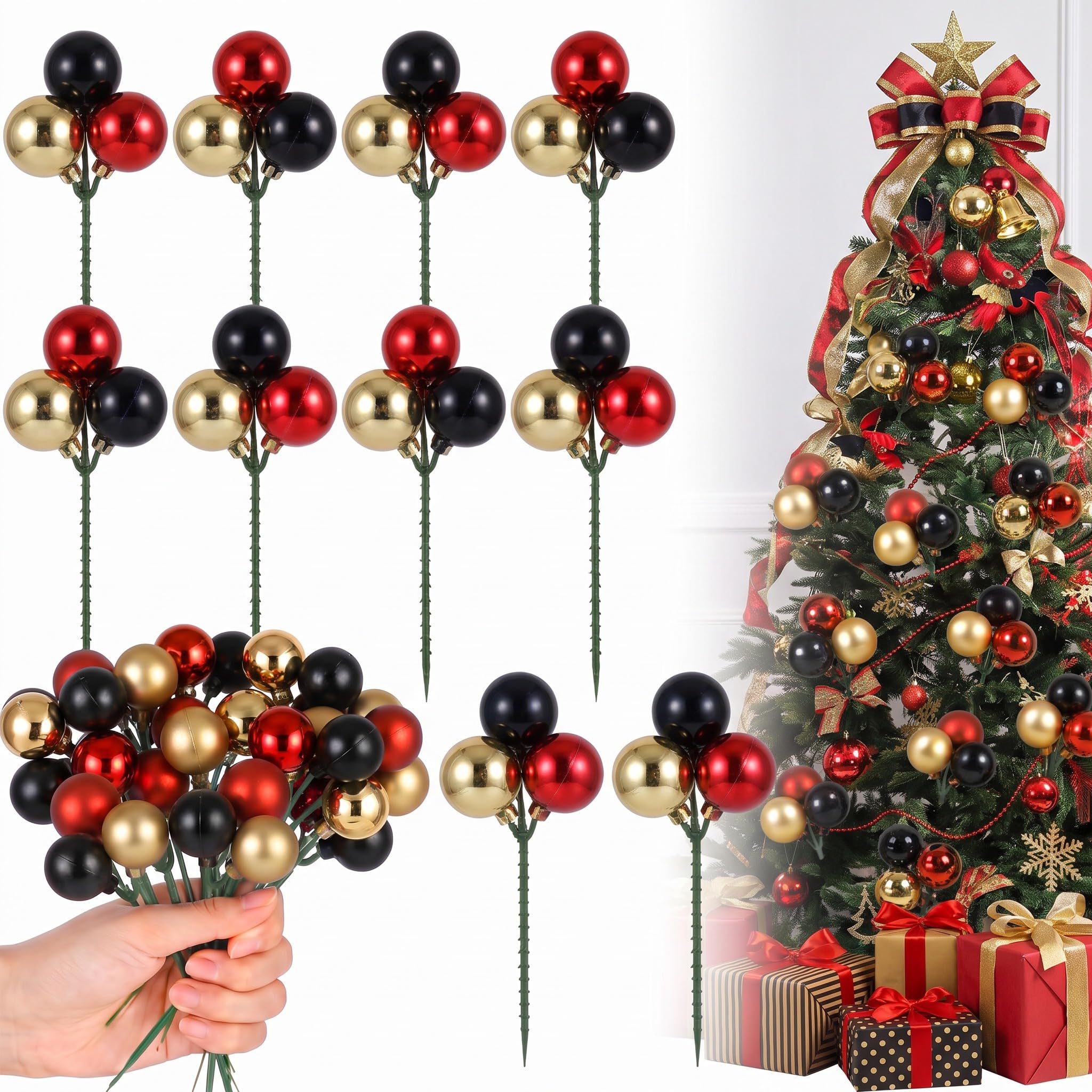 Syhood 12 Sets 7.9 Inch Mouse Christmas Ball Picks and Sprays Decoration