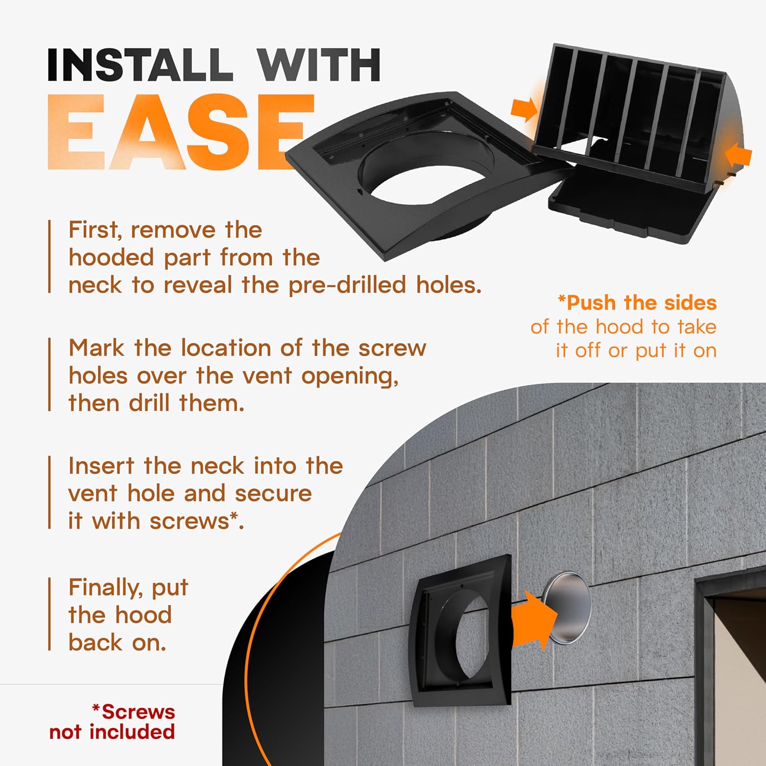 4 Inch Anthracite Plastic Dryer Vent Cover with Backdraft Damper – Exterior Wall Exhaust Hood Grille with Non-Return Protective Flap – Outside Air Vent Cover for Dryer, Bathroom & HVAC