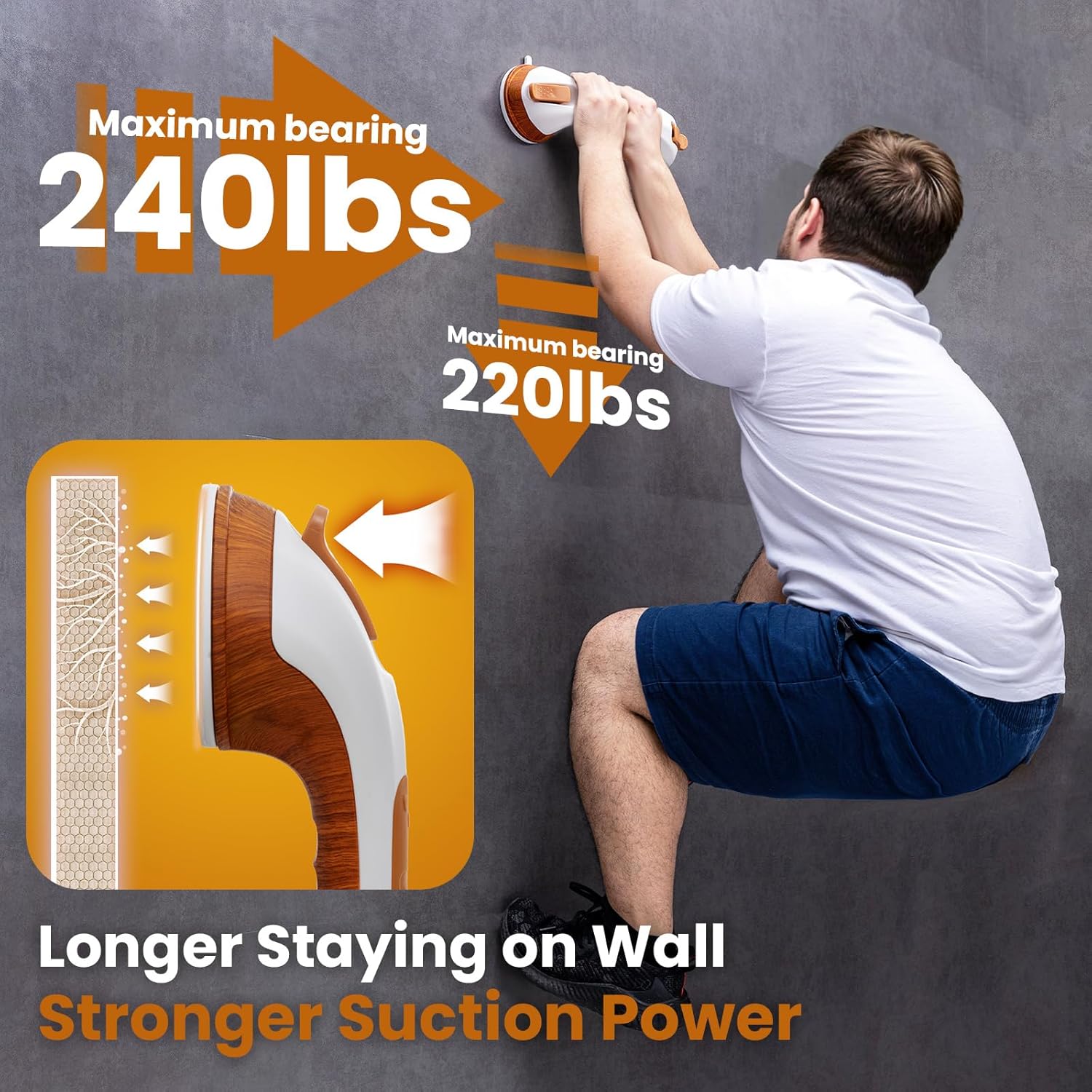 TAILI Shower Grab Bar, 2 Pack 12 Inch Suction Grab Bars for Bathtubs and Elderly, Shower Handle for Seniors Bathroom Safety Grip, No Drilling Removable,Wood Grain 12.2" Wood Grain