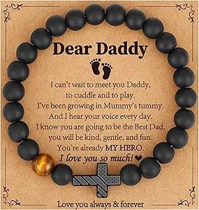Gifts for Dad New Dad Stepdad Husband, American Flag Cross Beads Bracelet Jewelry Gifts for Father Men from Daughter Son Wife