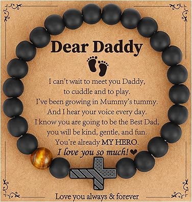 Gifts for Dad New Dad Stepdad Husband, American Flag Cross Beads Bracelet Jewelry Gifts for Father Men from Daughter Son Wife