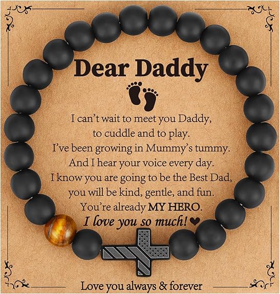 Gifts for Dad New Dad Stepdad Husband, American Flag Cross Beads Bracelet Jewelry Gifts for Father Men from Daughter Son Wife