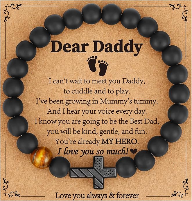Gifts for Dad New Dad Stepdad Husband, American Flag Cross Beads Bracelet Jewelry Gifts for Father Men from Daughter Son Wife