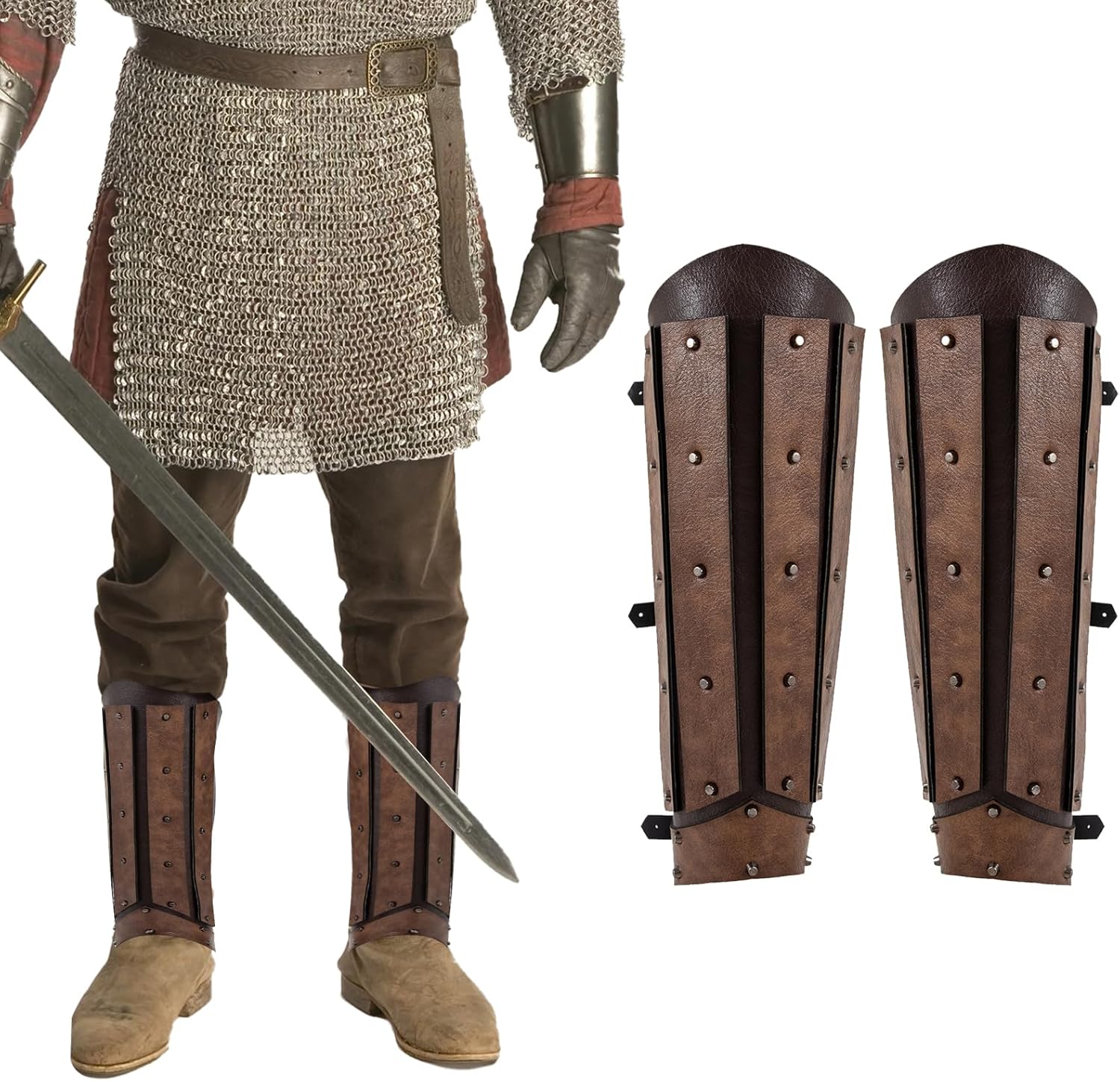 Medieval Faux Leather Leg Gaiters,Vintage Middle Ages Knight Leg Armor,Medieval Viking Knight Leather Leg Armor
