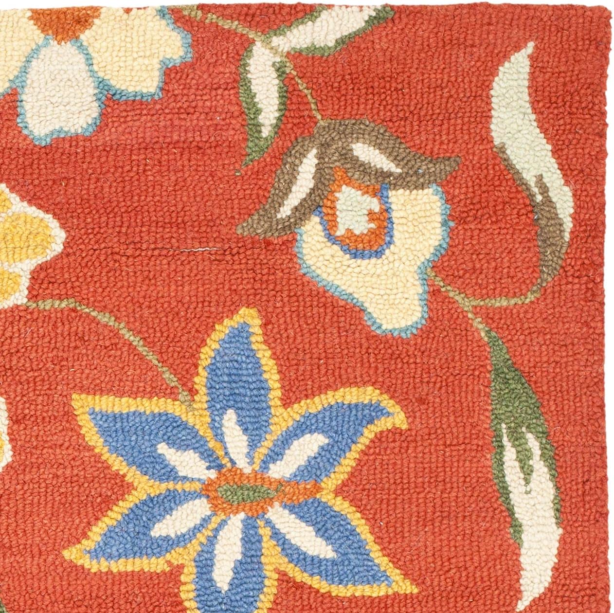 Handmade Blue Floral Wool Square Area Rug