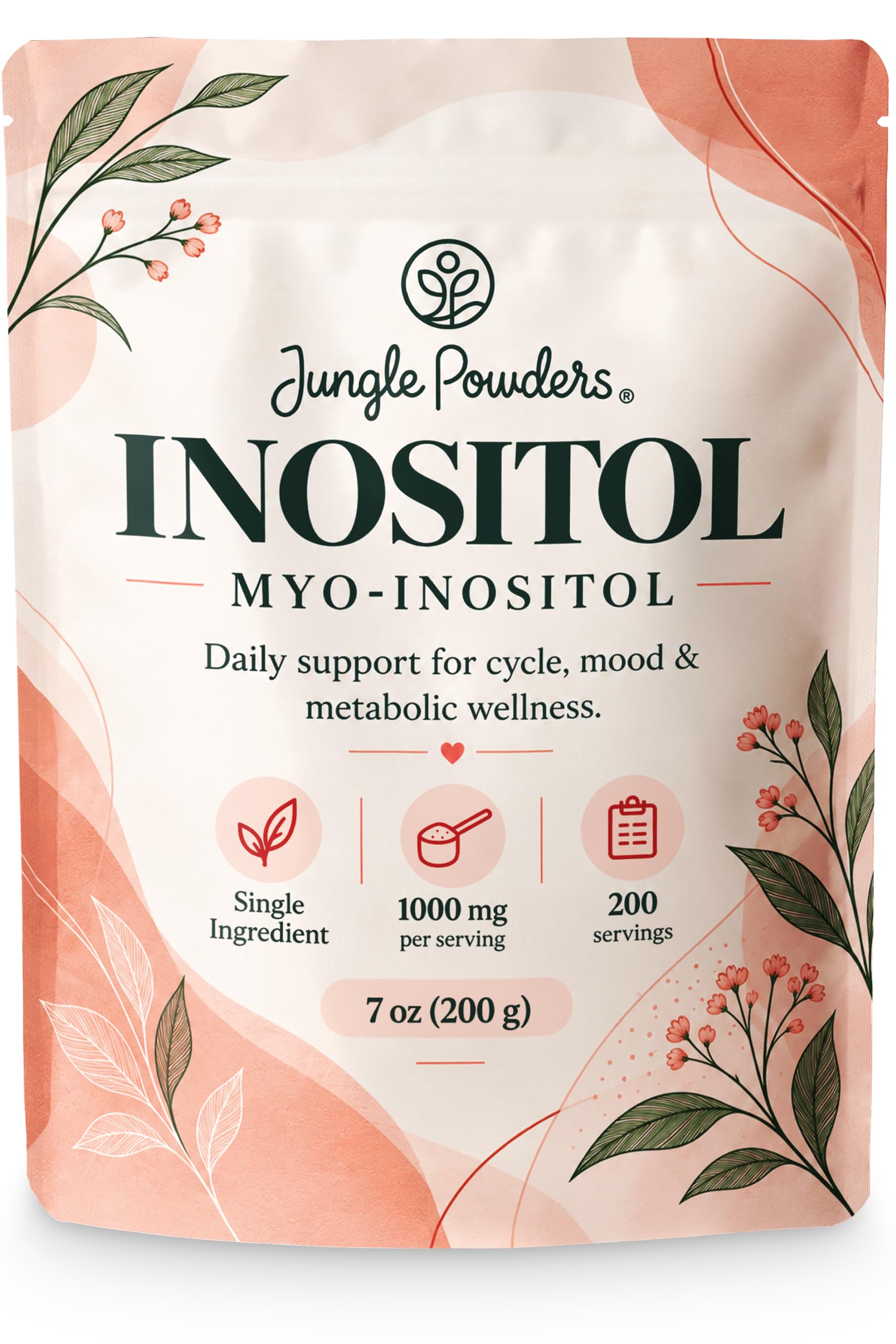 Jungle Powders Inositol Powder 7 Ounce Bag - Unflavored, Vegan, Non-GMO Supplement 7-Month Supply Myo Inositol Supplement for Women Hormone Balance & Ovarian Function Support* 200 Servings with Scoop