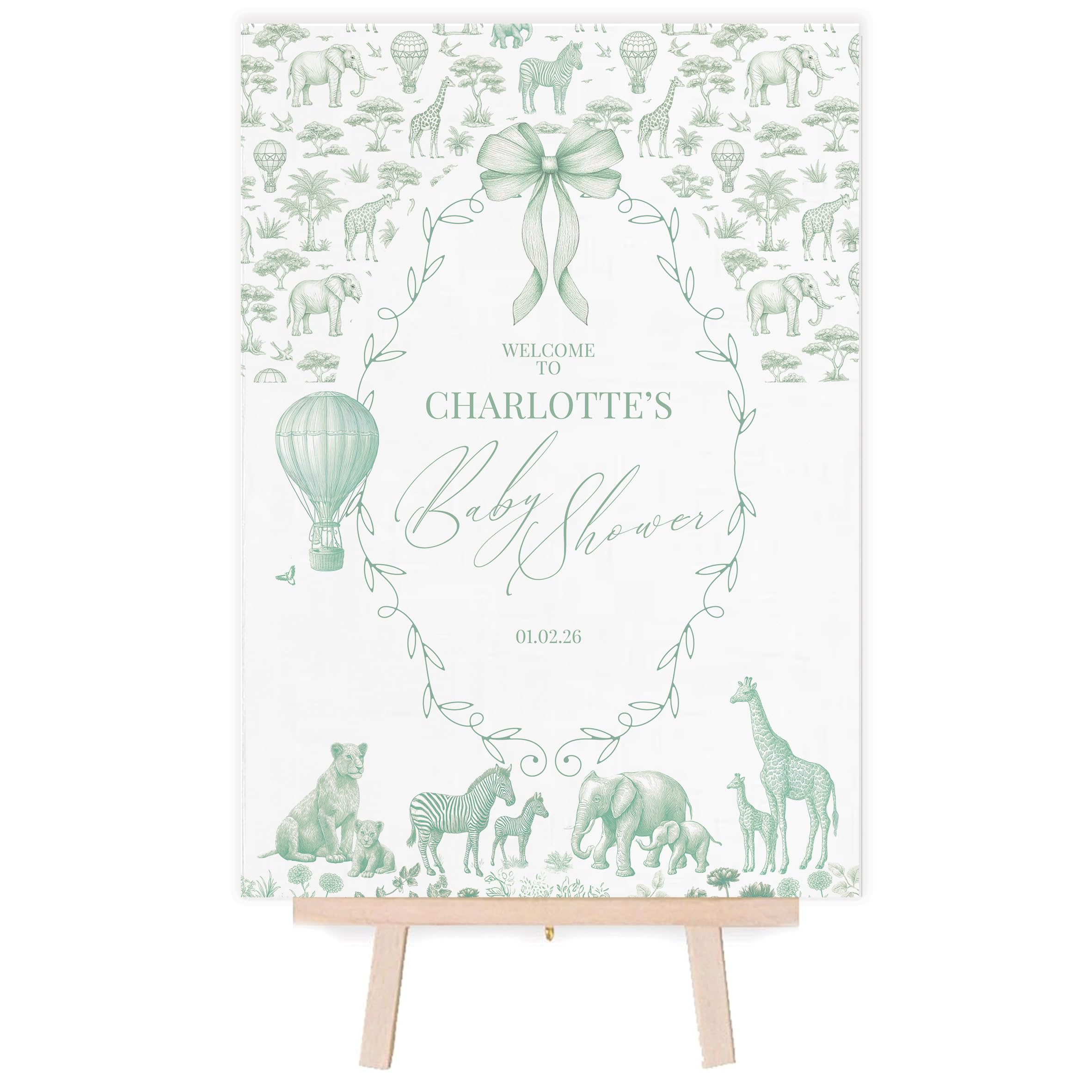 Personalised Baby Shower Welcome Poster Toile Safari Theme