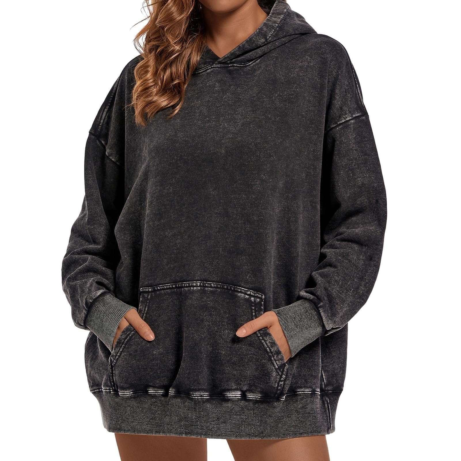 Sudaderas con Capucha de Gran tamaño para Mujer, Jersey Liso con Capucha, Sudaderas holgadas con Hombros caídos, Top Holgado