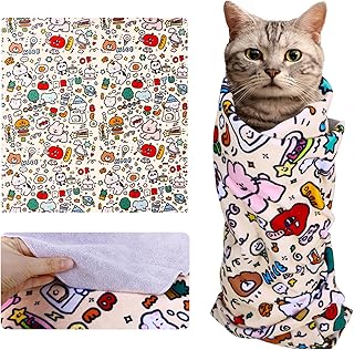 Cat Wrap for Cutting Nails and Grooming,Cat Restraint Wrap for Nail Clipping,Self-Adhesive Fabric Cat Swaddle Burrito Wrap for Nail Trimming (Graffiti Style)