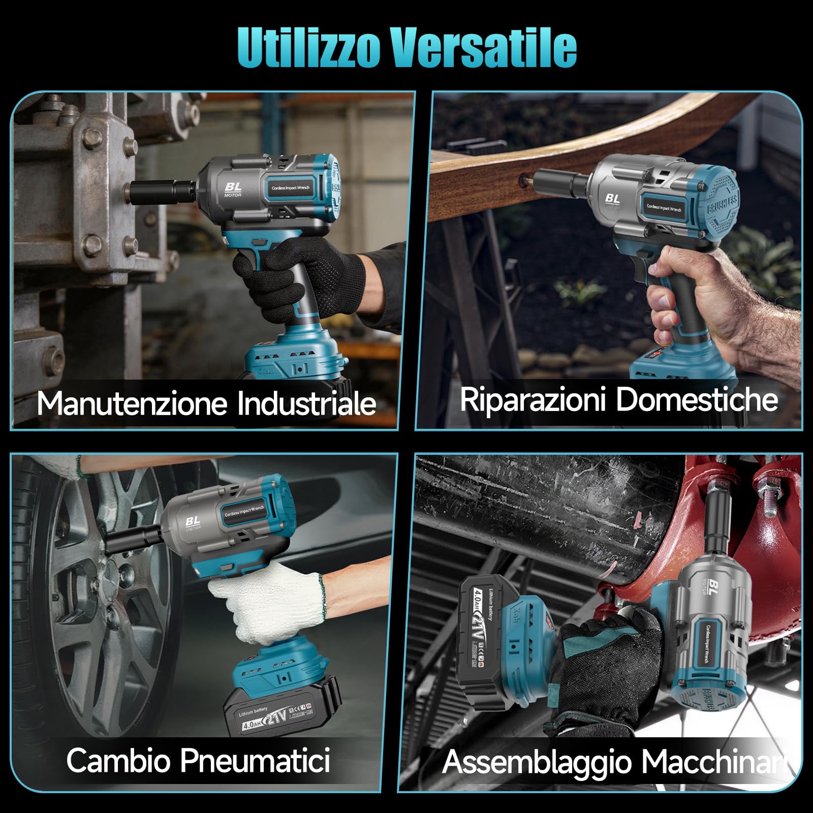 Yofuly 1200Nm Pistola de Impacto Compatible con baterías Makita de 18v, 1/2" Llave de Impacto Electrica sin Escobillas con 2 * 4000mAh Baterías, Cargador Rápido, 5 Vasos, Extensión