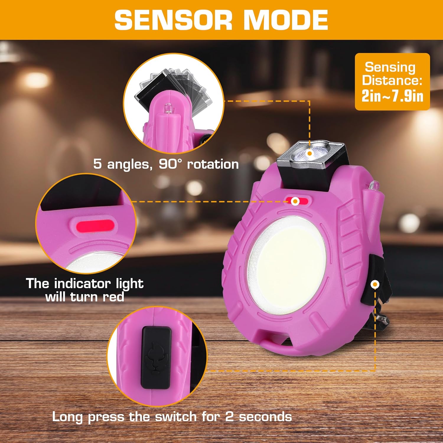 EverBrite Keychain Work Light, Hat Clip Light, Mini Rechargeable Magnetic Keychain Light with Sensor Mode, Versatile Small Keychain Flashlights, Portable, Waterproof for Camping, Hiking, 6 Modes, Pink