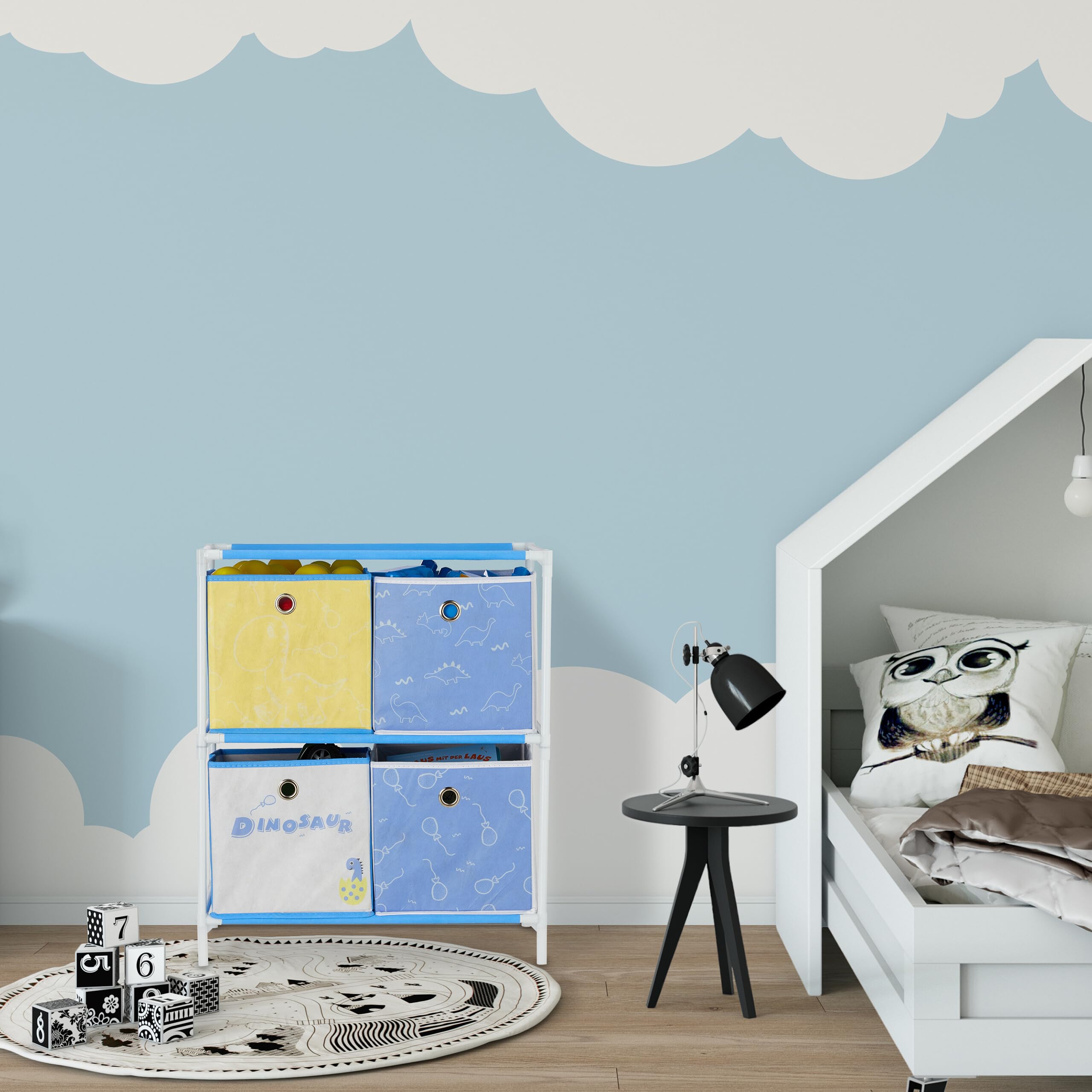 Scaffale Porta Giochi Con 9 Scatole In Stoffa - Organizzatore Cameretta Con Motivo Falò - Foto 8