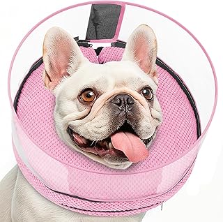 Soft Inflatable Dog Cone for Surgery Recovery, Protective Dog Donut Collar with Shield to Stop Licking Wounds, 2-in-1 Patented Comfort Blow-Up Collar for Small and Medium Pets (Pink, M+)