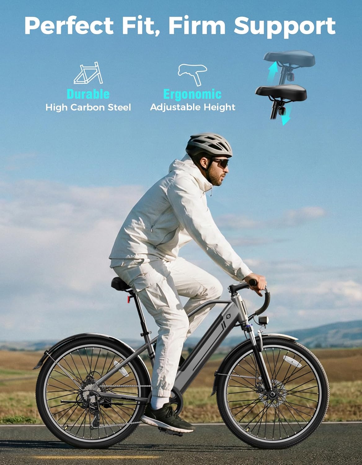 Jasion YC1 Electric Bike for Adults, 750W Peak Motor, 23 MPH Top Speed, 26" Adult Ebike Up to 40 Miles, 360WH Removable Battery, Fast Electric Bicycle for Commuting, 7 Speeds & Front Suspension