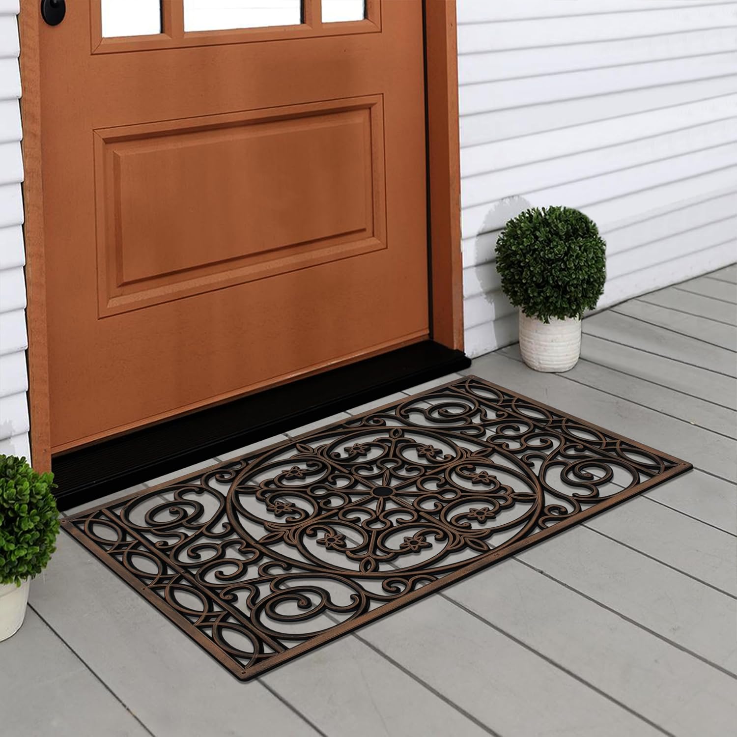 A1 Home Collections Rubber Welcome Doormat for Outdoor Indoor Entrance, Non-Slip Backing Front Door Mat for High Traffic Area Use, Fun Designed Entrymat, 18"x30" Elegant Star