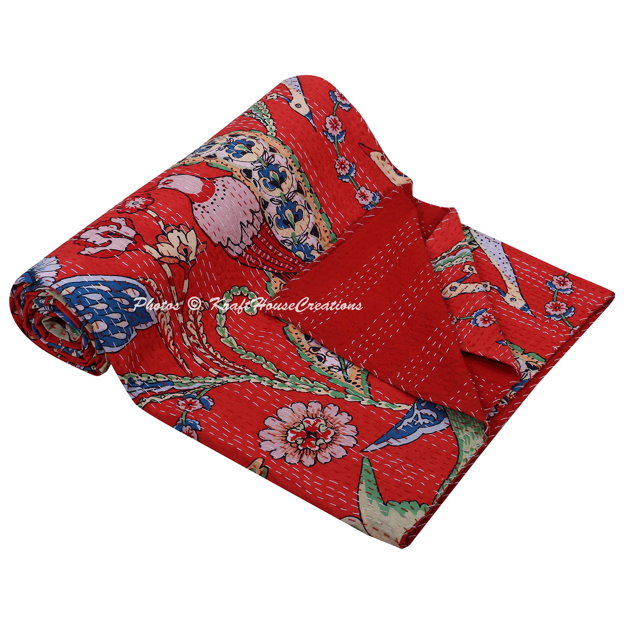 Couvre-lit Kantha en coton pour une décoration de chambre bohème et chaleureuse