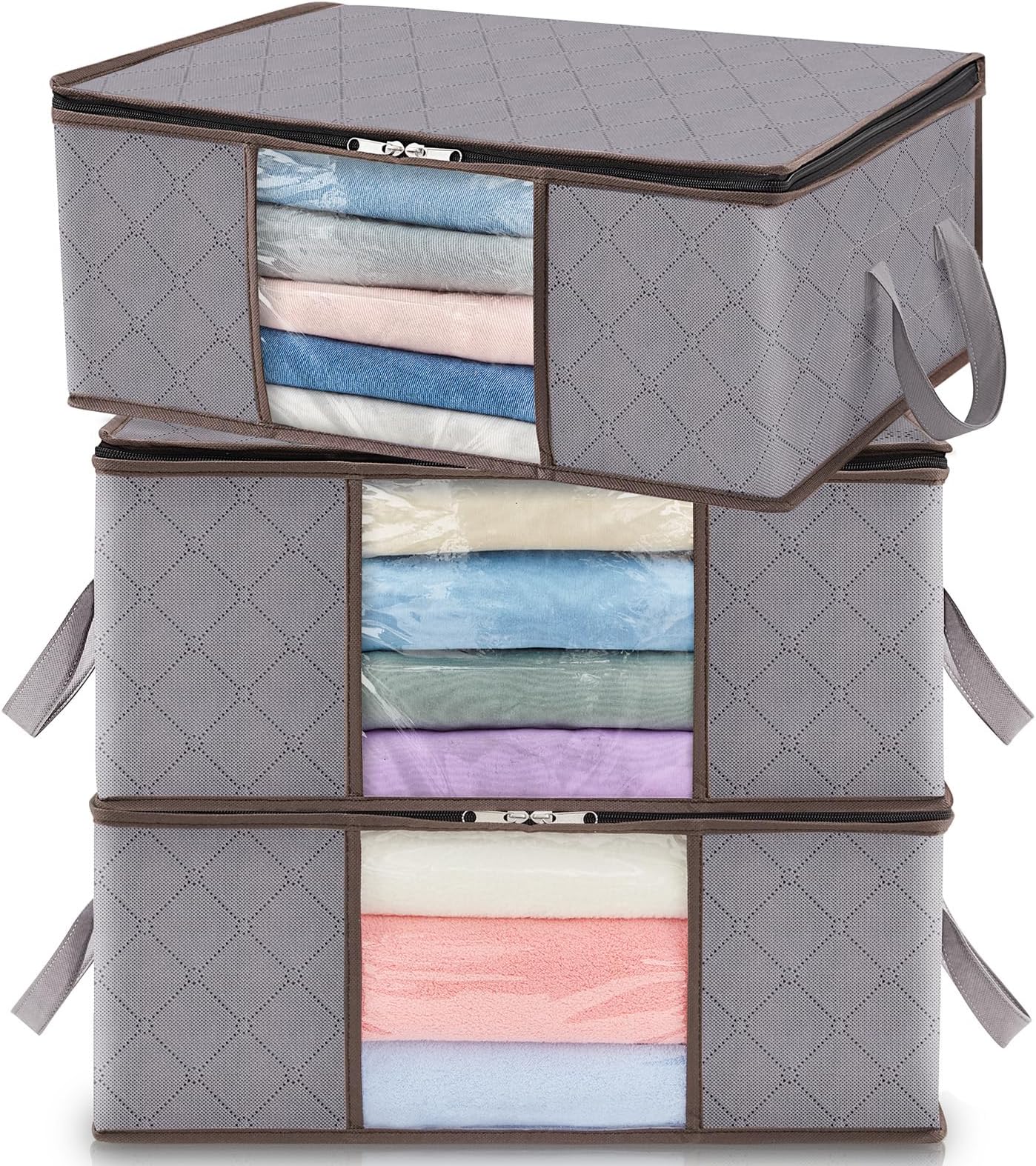 Lifewit Clothes Storage Bag, Foldable Storage Case, Closet Organizer, Futon Storage Bag, Clothes Storage, Reinforced Handles, Durable Fabric, Clear Window for Sweaters, Coats, T-shirts, Blankets, 3