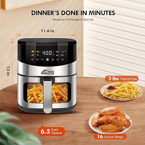 Miniatura 4 de Freidora de aire digital inteligente de 6.5QT, ventana visual, 8 recetas preestablecidas para comida rápida y fácil, aperitivos, postres, plato