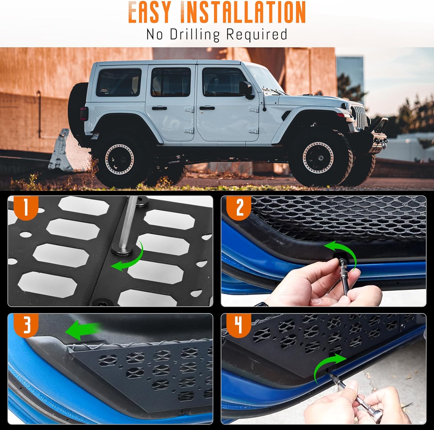 2Pcs Metal Front Door Storage Box Pockets Compatible With Jeep Wrangler JL JLU 4XE 2018-2024 Gladiator JT 2020-2024 Side Insert Car Door Storage Pockets Organizer Expansion Panels (Not for Power Seat)