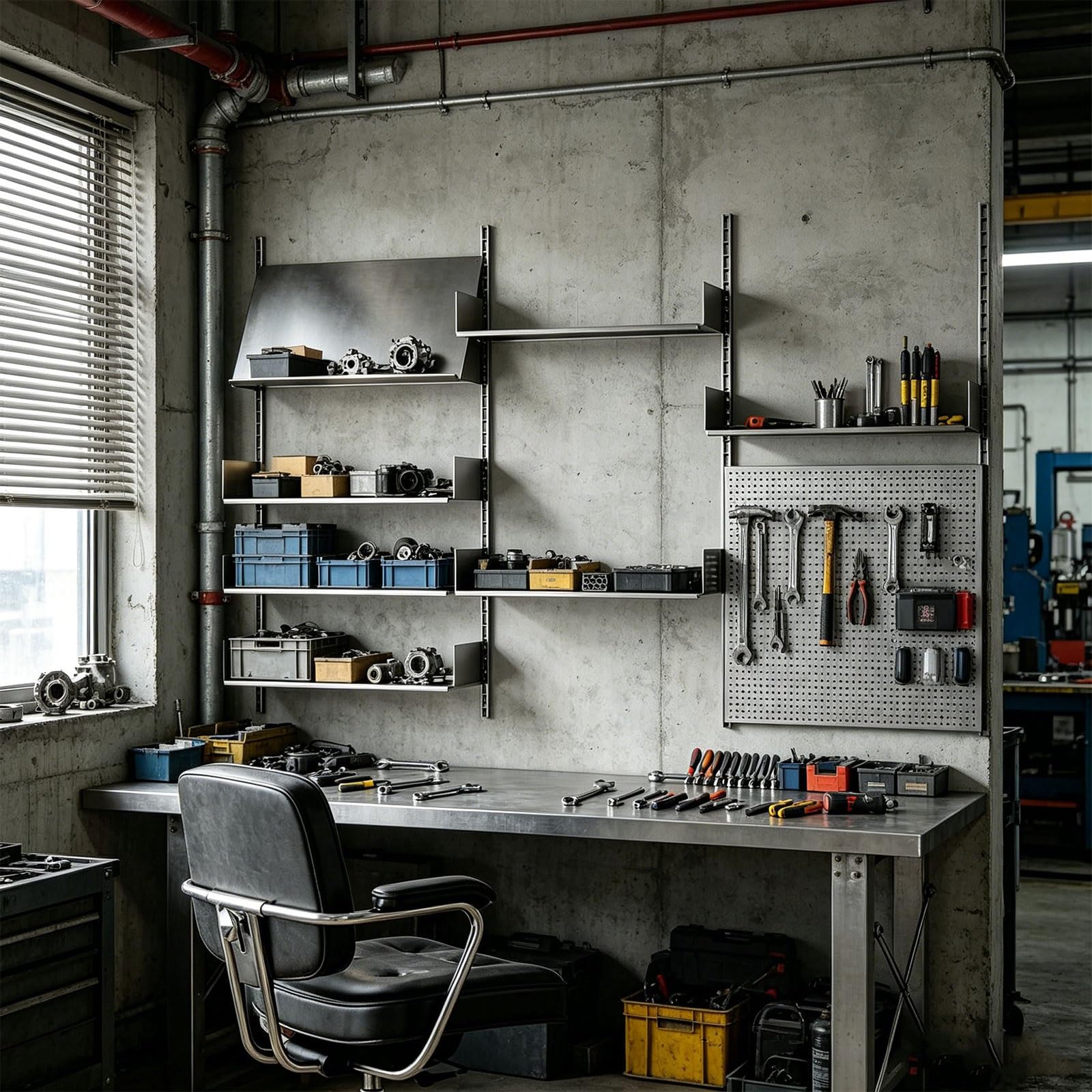 Lochwand Schlafzimmer Metall Edelstahl Pegboard Wandorganizer Höhenverstellbare Regalböden Modulares Wandregal Garage Tragkraft 50Kg für Raumaufbewahrung Organisation und Dekoration