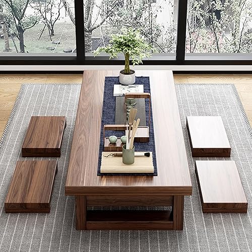 Mesa de centro de estilo japonés de 4 plazas, marrón, 15.7x11.8x3.9 in