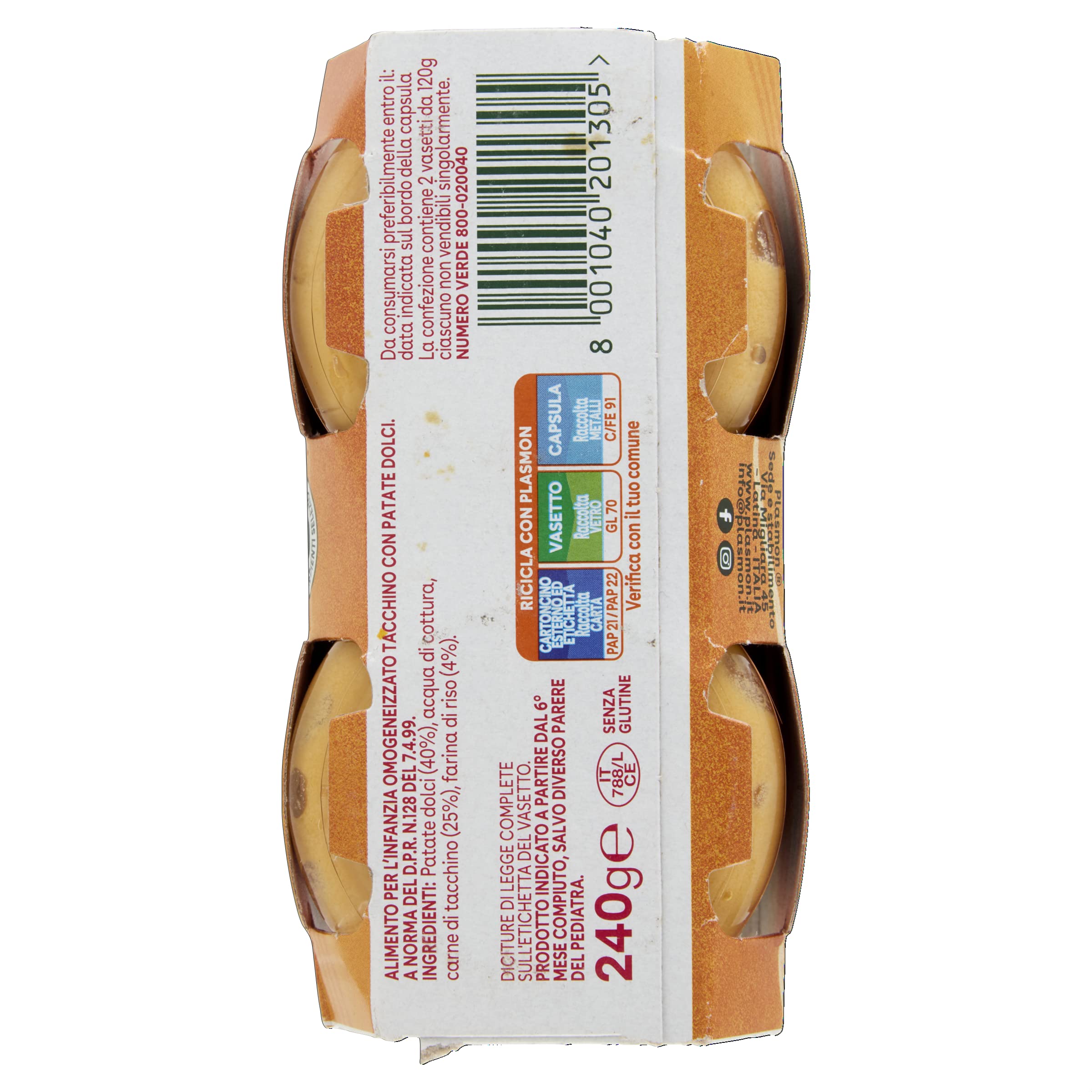 Plasmon Omogeneizzato Scoperte di Gusto Tacchino e Patate Dolci, 2x120g (12 Confezioni)
