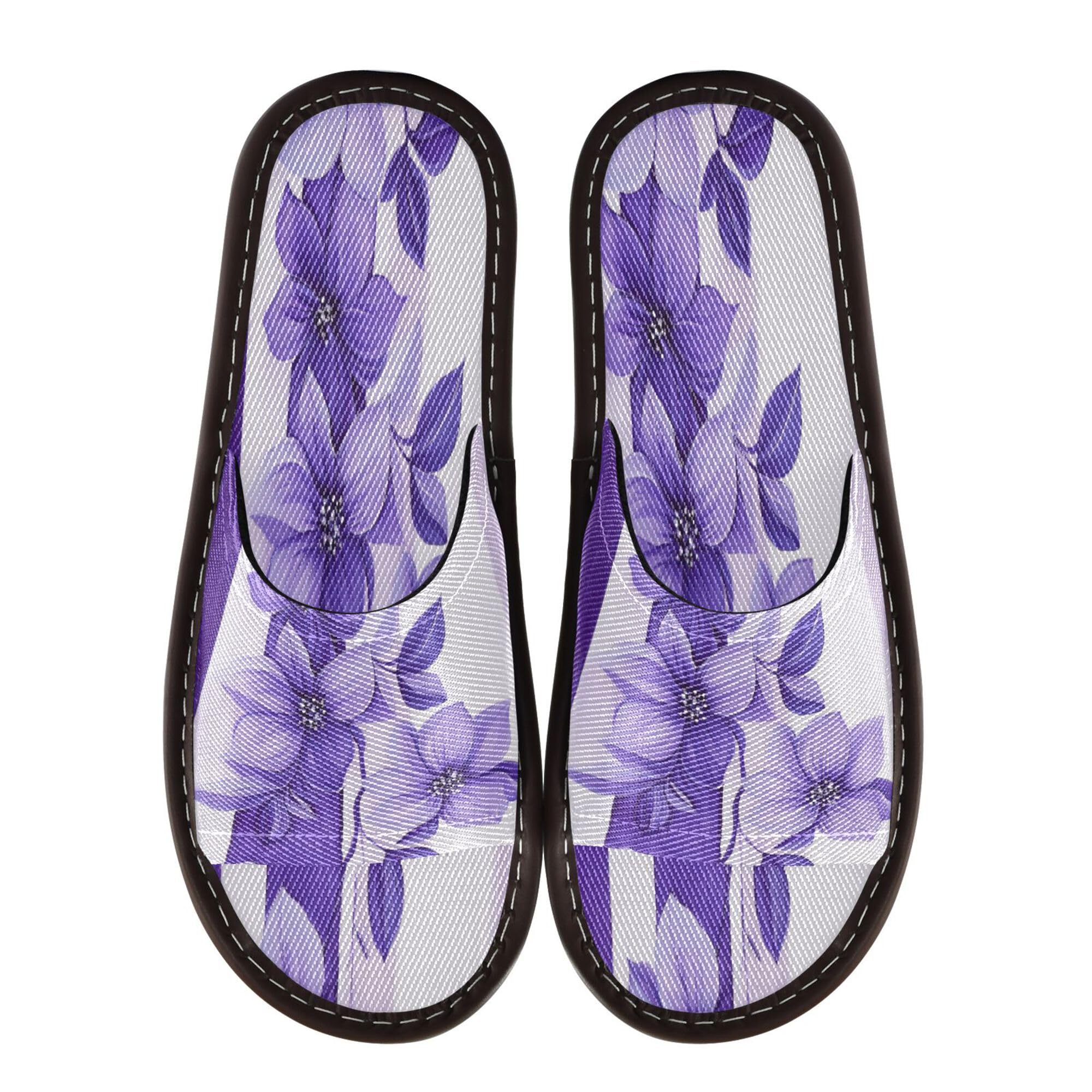 KLL Spa Slippers Indoor Reusable Cozy Open Toe Slide Slipper for Guest, Hotel, Travel, Airplane 5.5-6 White Violet Stripe