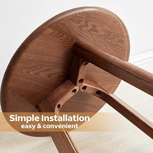 Miniatura 8 de Mesa auxiliar redonda 100% roble macizo, mesa auxiliar pequeña para espacios pequeños, mesas auxiliares de sala de estar de 3 patas con marco