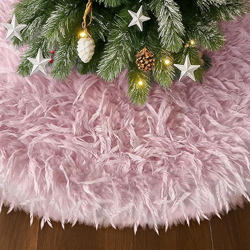 Vista 97 de Faldones blancos de felpa para árbol de Navidad, 36 pulgadas, tapete de lujo de piel sintética para base de árbol de Navidad con patrón de corazón