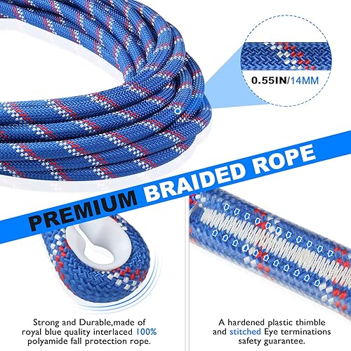 Miniatura 2 de X-R-SPORT Conjunto de cuerda de línea de vida vertical kit de línea de protección contra caídas de 50 pies equipo de seguridad para techos Con dos