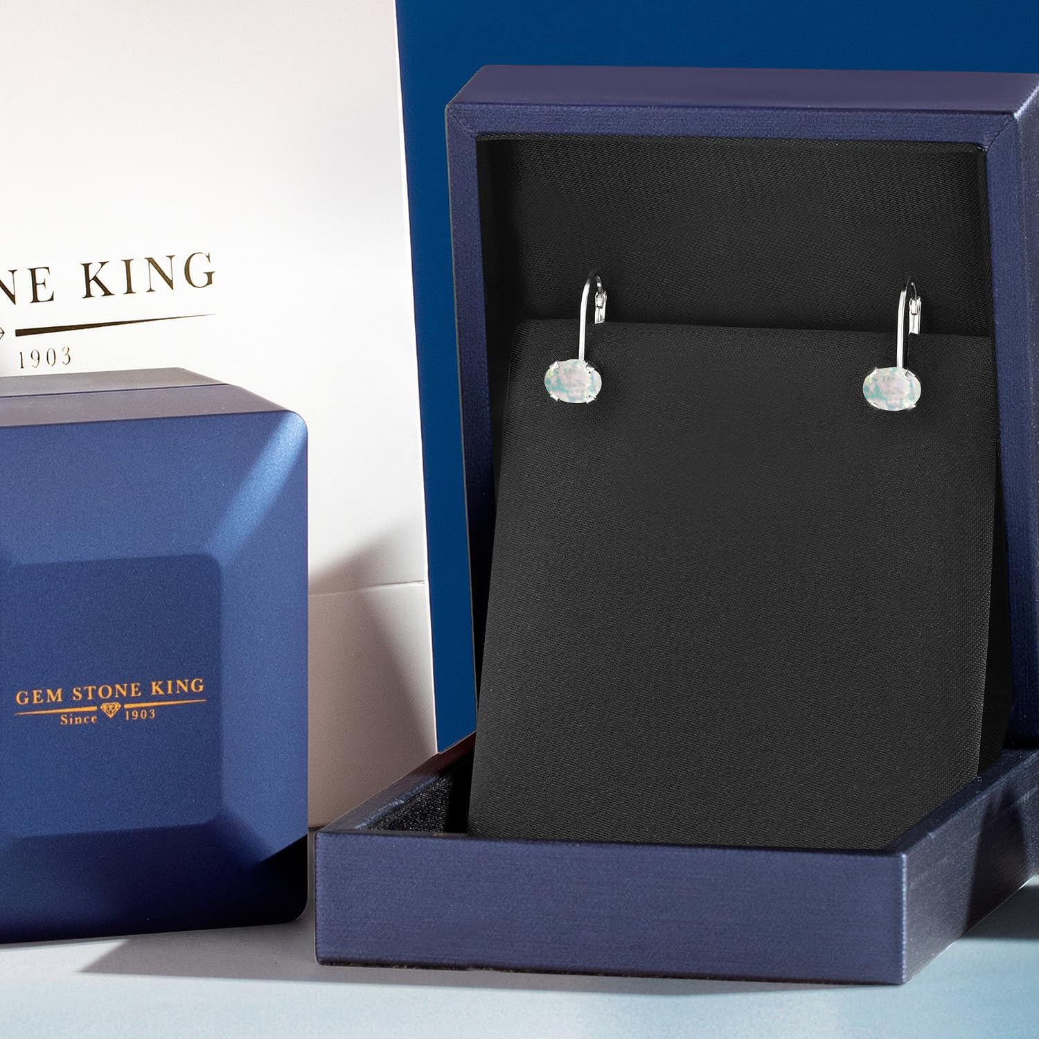 Gem Stone King 925 Sterling Silver White Simulated Opal Leverback Earrings For Women (1.26 Cttw, Oval 7X5MM) - Image 5