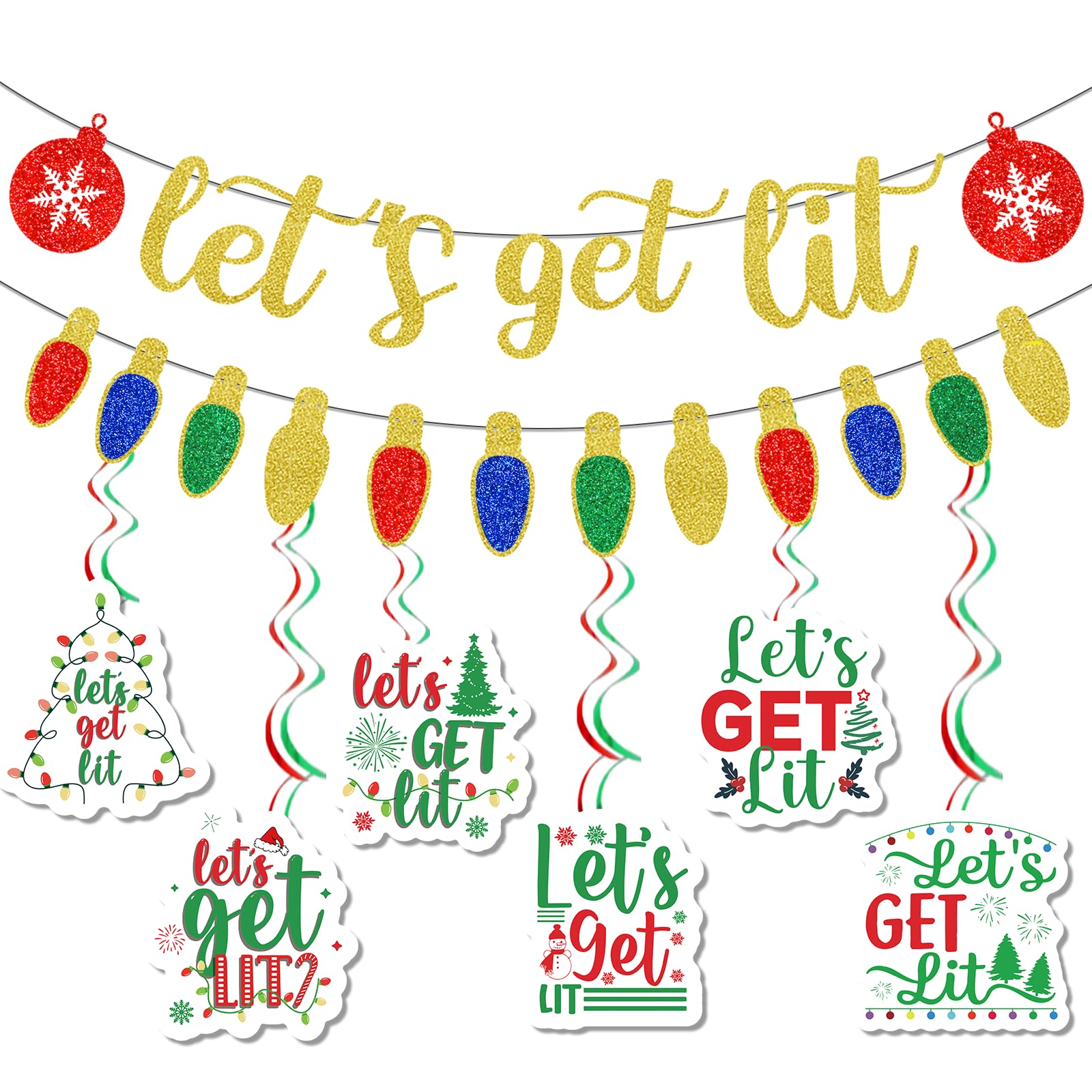 Let's Get Lit Banner Let's Get Lit Christmas Party Decorations Friendsmas Christmas Party Decorations with Christmas Banner for Happy Holidays Decorations Christmas Party Decorations