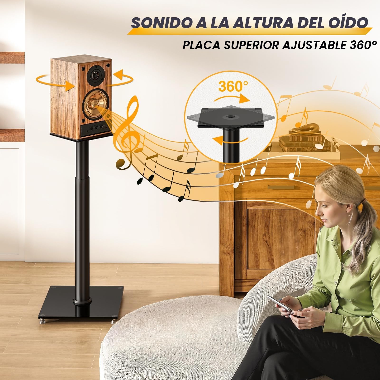 5Rcom Soportes universales para altavoces para sonido envolvente, juego de 2 soportes de suelo de altura ajustable de 830 mm a 1100 mm, cada uno soporta 5 kg, gestión de cables, fácil montaje, color