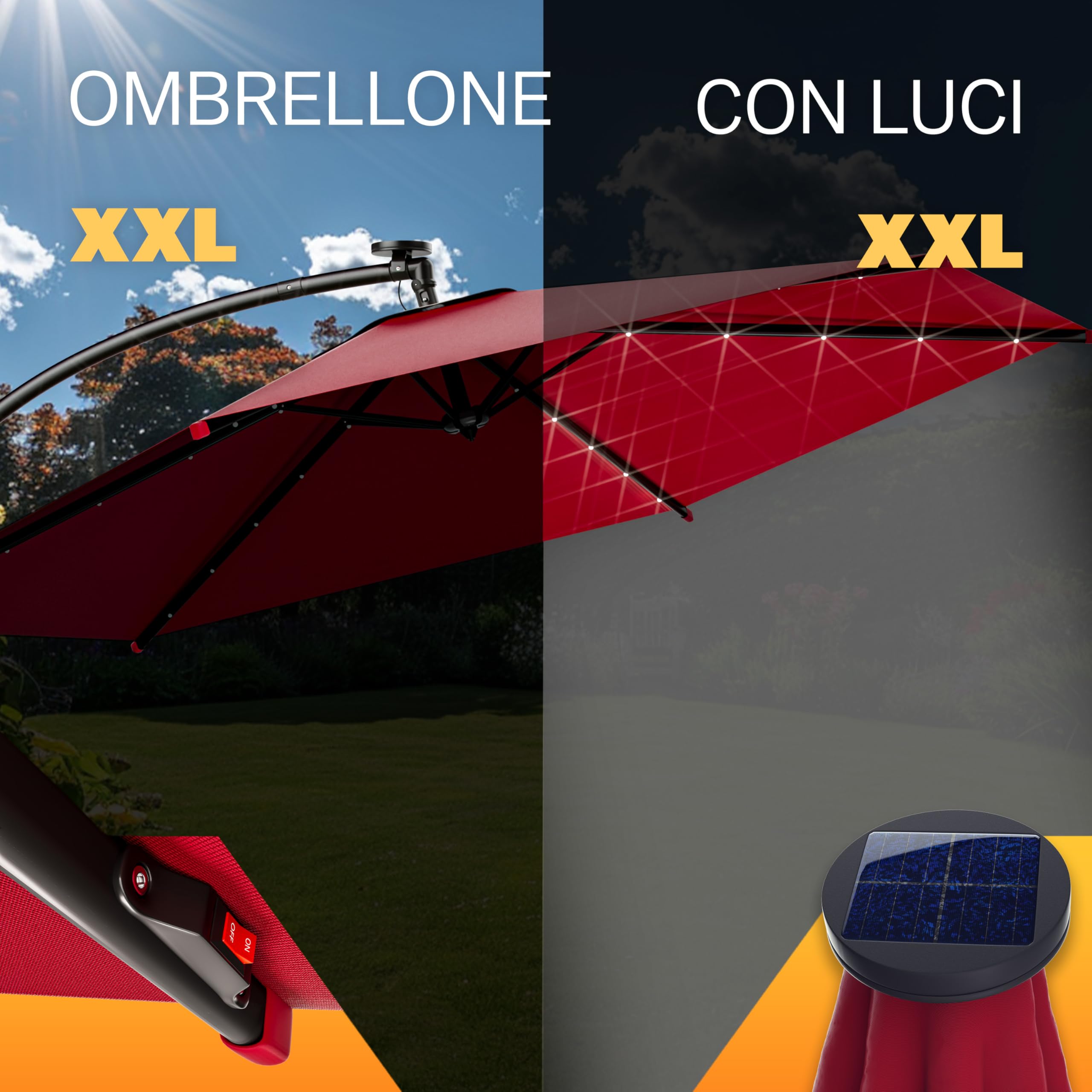 Outsunny Ombrellone da Giardino Doppio con Manovella Rosso | Italy