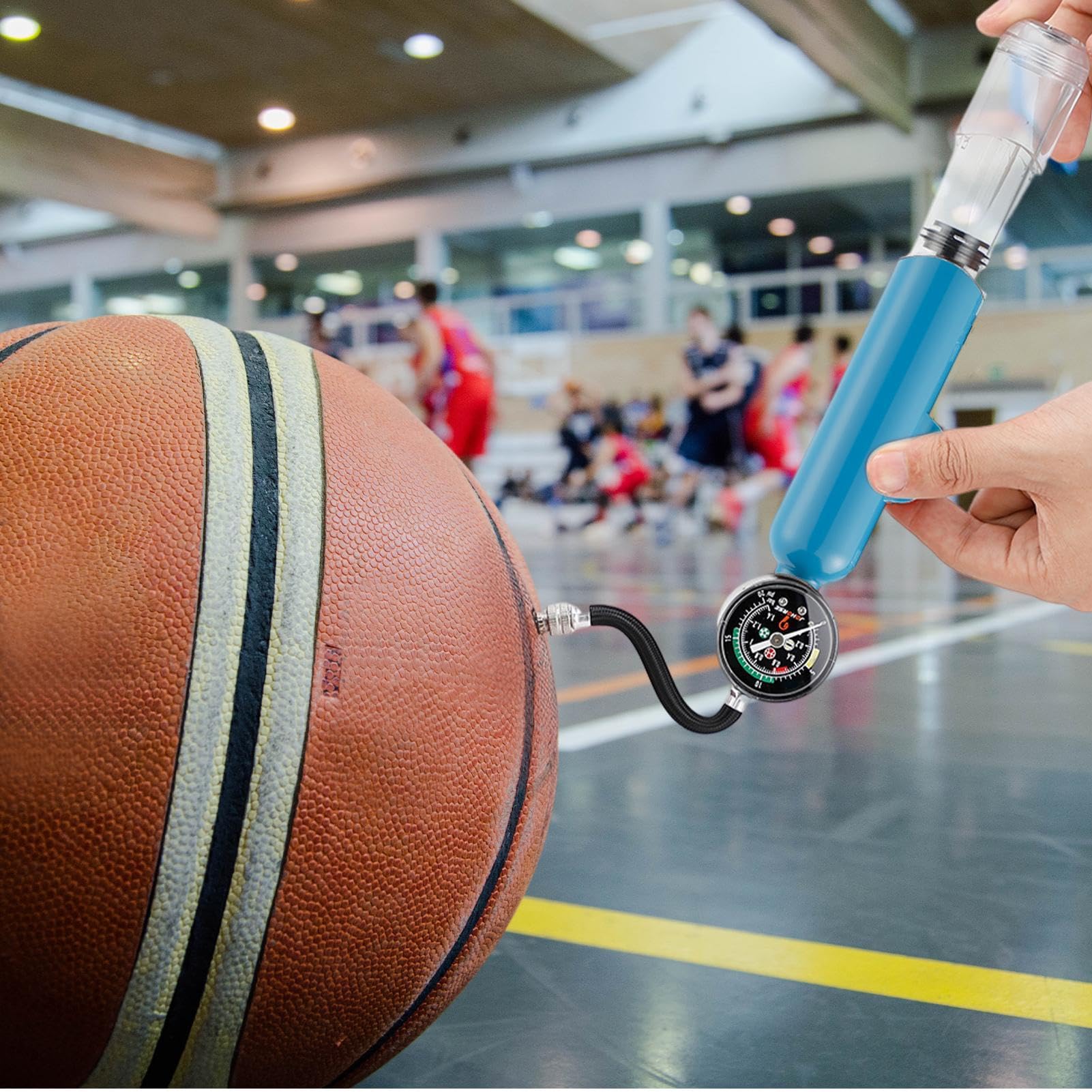 Pompa ad aria per palloni | Pompa sportiva portate con manometro | per palloni da ginnastica Dispositivi di gonfiaggio per calcio, pallacanestro, calcio, pallavolo, palla d'acqua