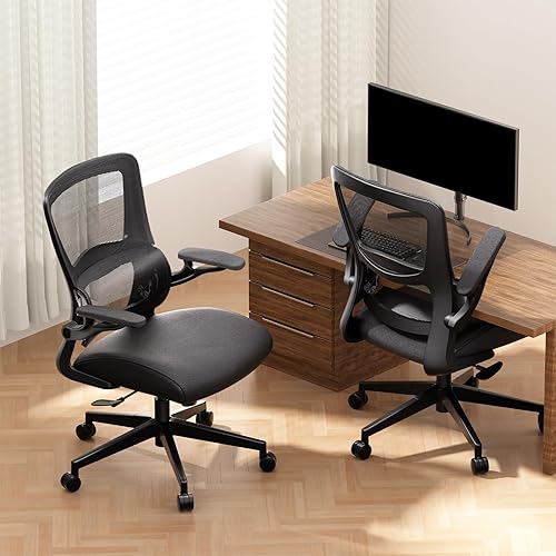 Miniatura 2 de Silla de oficina ergonómica de malla, silla de escritorio de computadora con respaldo alto con reposabrazos abatibles, soporte lumbar, cojín