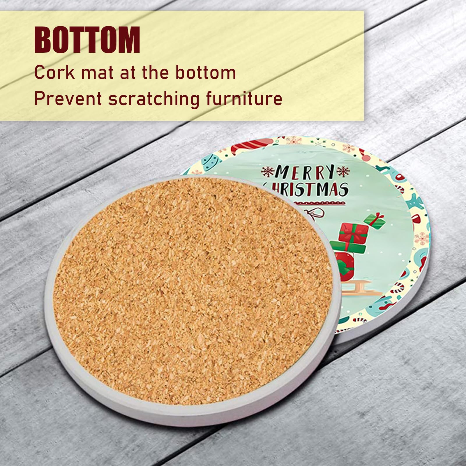 HTTDSLF Set of 6 Coasters, Wooden Coasters for Drinks Wood Coasters, Coasters with Holder and Cork Base - Image 3