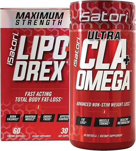 iSatori Lipo-Drex Fórmula termogénica para pérdida de grasa, supresor de pérdida de peso de acción rápida y apetito (60 cápsulas) Ultra CLA + Omega
