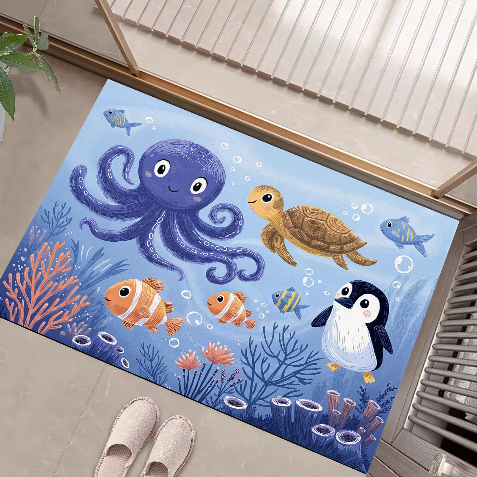 Tapis salon antidérapant et lavable | Motifs marins pour chambre