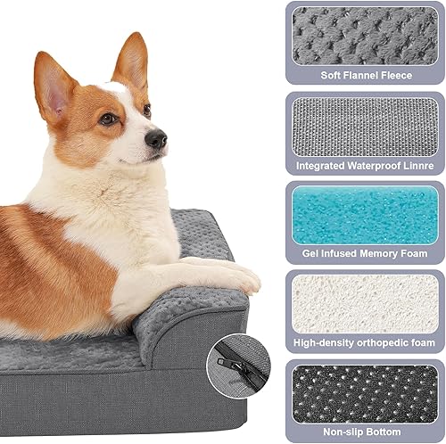 Miniatura 3 de Cama ortopédica para perros de tamaño mediano, cama de espuma viscoelástica para perros medianos, funda extraíble lavable, parte inferior Microsuede