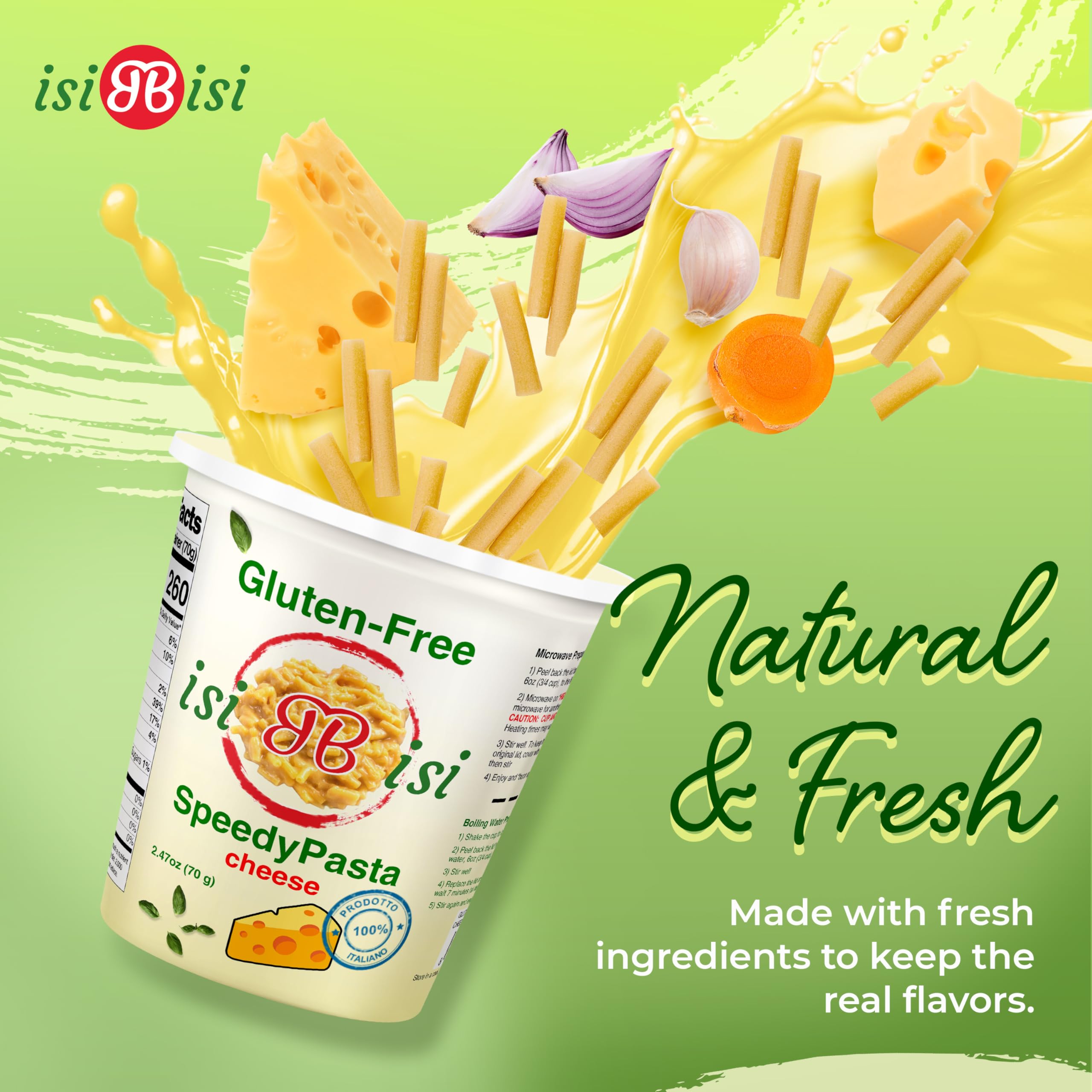 isiBisi Gluten-Free SpeedyPasta Cheese Pasta Cups - Microwavable-Ready Baby Rigatoni Noodles, Non-GMO, 100% Made in Italy
