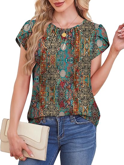 WIHOLL Pleated Petal Sleeve Top